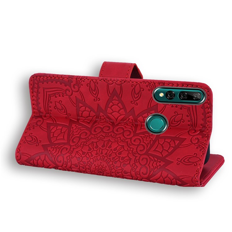 Imprint Flower Magnetic Stand Leather Wallet Phone Casing for Huawei P Smart Z / Y9 Prime 2019 - Red-9