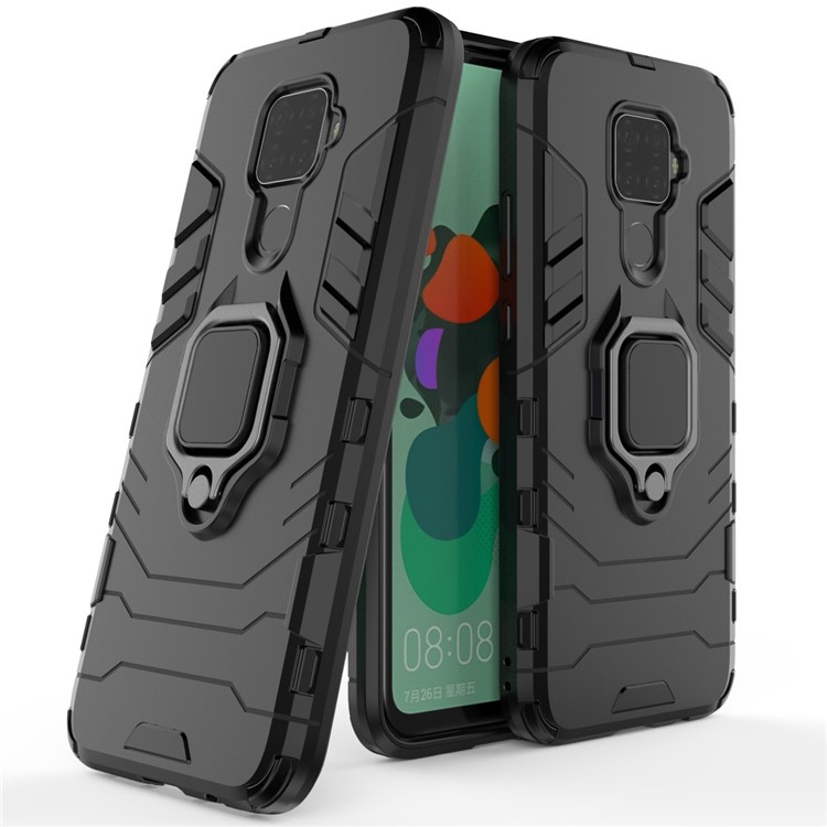 Suporte De Anel De Guarda Legal Kickstand PC TPU Caso Híbrido Para Huawei Mate 30 Lite / Nova 5i Pro - Preto-1
