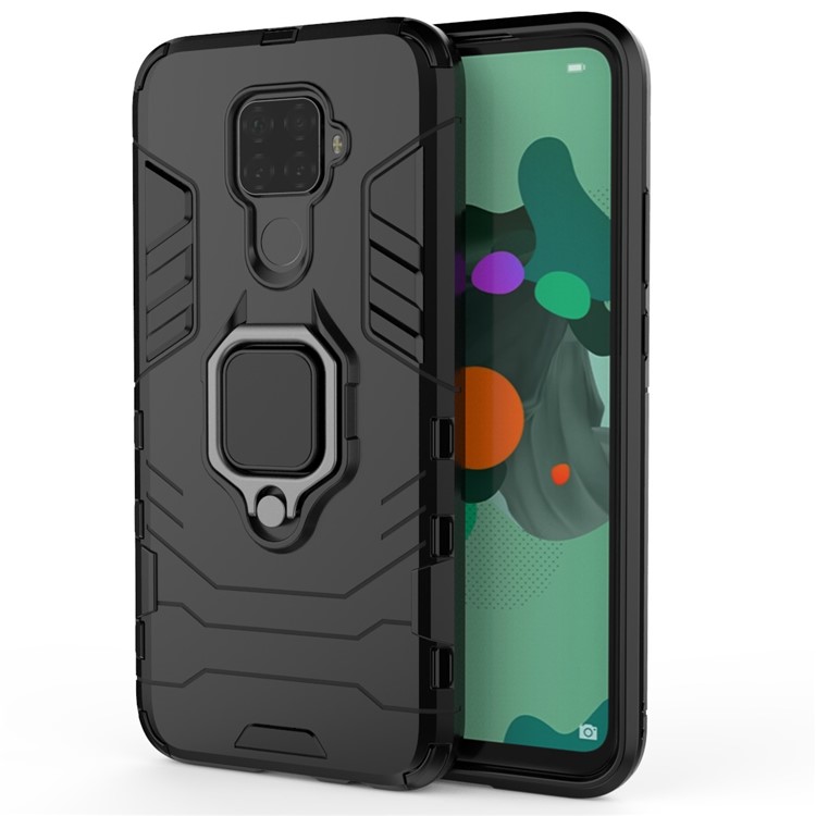 Suporte De Anel De Guarda Legal Kickstand PC TPU Caso Híbrido Para Huawei Mate 30 Lite / Nova 5i Pro - Preto-2