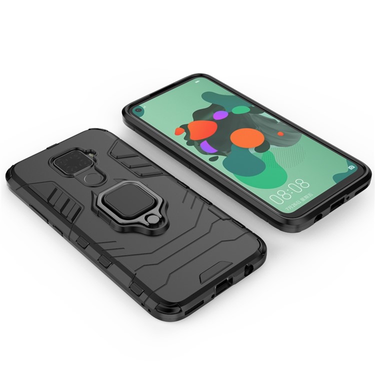 Suporte De Anel De Guarda Legal Kickstand PC TPU Caso Híbrido Para Huawei Mate 30 Lite / Nova 5i Pro - Preto-3