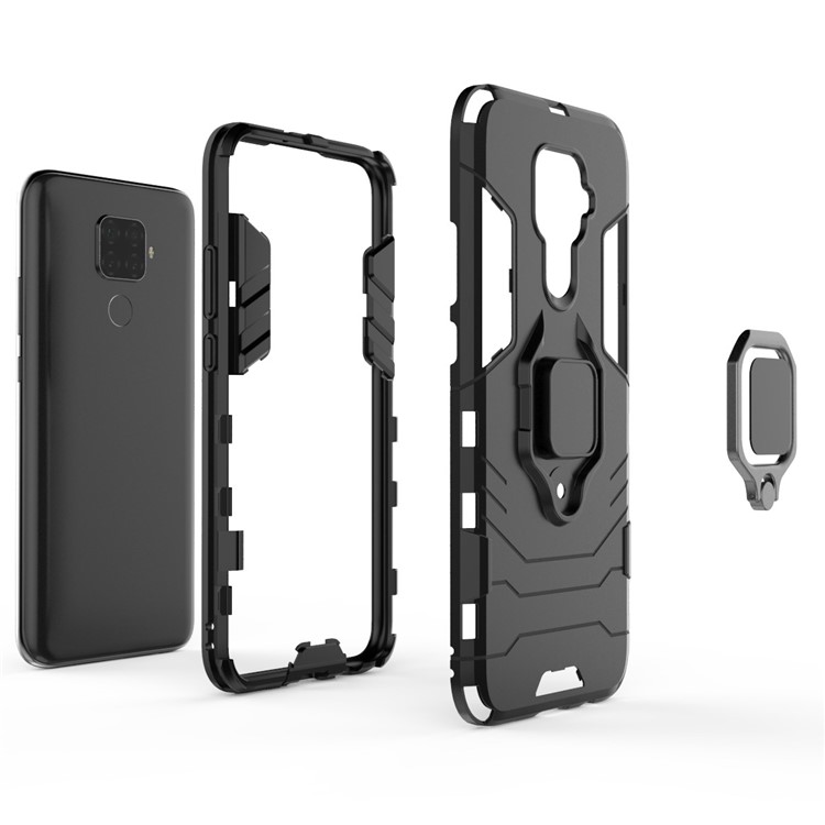Suporte De Anel De Guarda Legal Kickstand PC TPU Caso Híbrido Para Huawei Mate 30 Lite / Nova 5i Pro - Preto-4