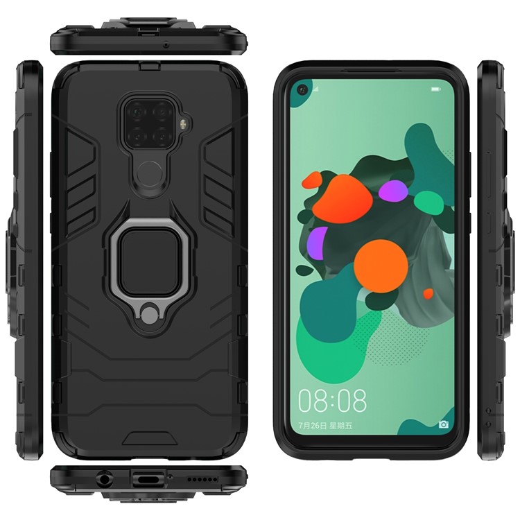 Suporte De Anel De Guarda Legal Kickstand PC TPU Caso Híbrido Para Huawei Mate 30 Lite / Nova 5i Pro - Preto-7