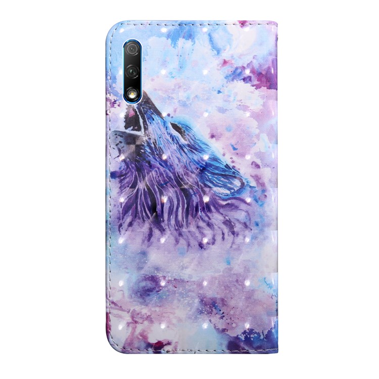 Printing Style Light Spot Decor Leather Wallet Phone Cover for Huawei Honor 9X Pro / Honor 9X - Wolf-3