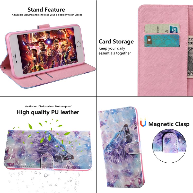 Printing Style Light Spot Decor Leather Wallet Phone Cover for Huawei Honor 9X Pro / Honor 9X - Wolf-7