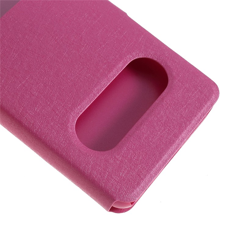 Silk Texture Dual Window Leather Stand Case for Huawei Honor 9X/9X Pro - Rose-5