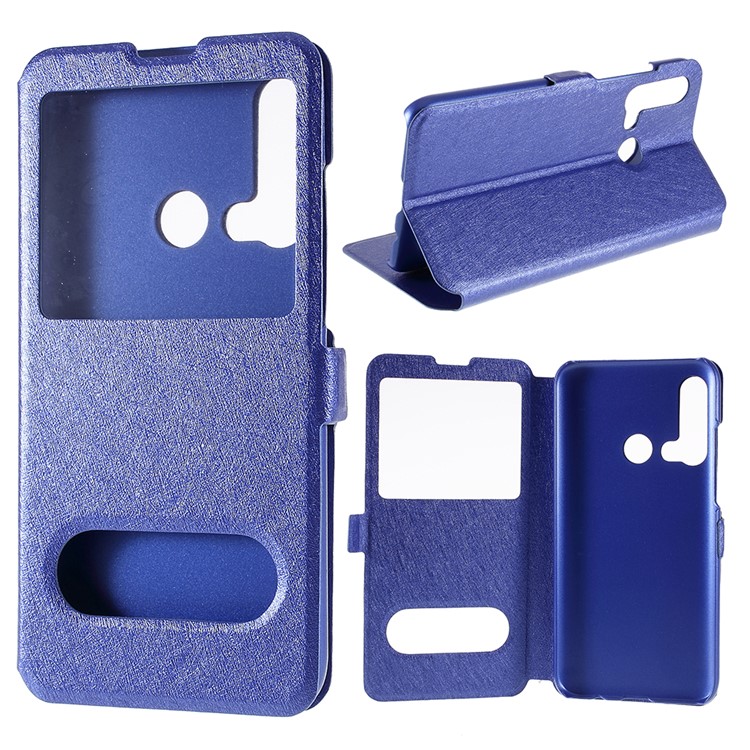 Silk Texture Dual Window Leather Stand Case for Huawei nova 5i / P20 lite (2019) - Blue-1