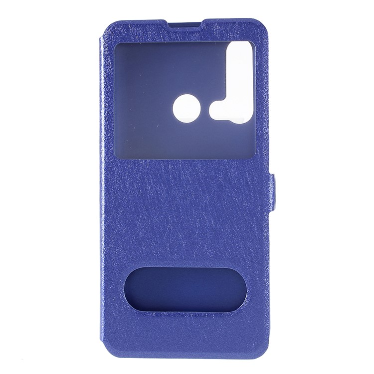 Silk Texture Dual Window Leather Stand Case for Huawei nova 5i / P20 lite (2019) - Blue-10