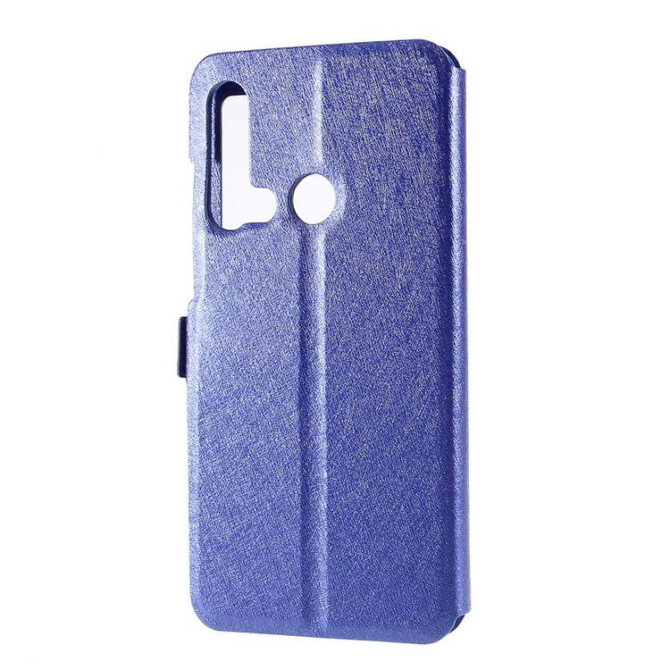 Silk Texture Dual Window Leather Stand Case for Huawei nova 5i / P20 lite (2019) - Blue-12