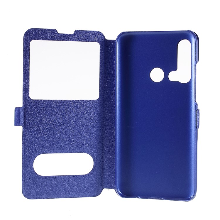 Silk Texture Dual Window Leather Stand Case for Huawei nova 5i / P20 lite (2019) - Blue-7