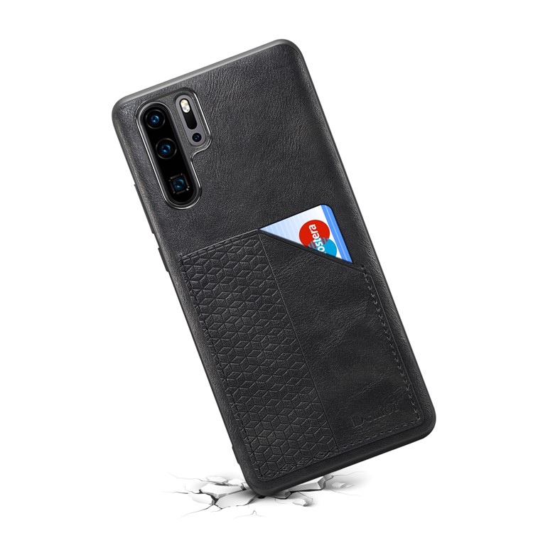 PU Leather Coated Flexi TPU Back Shell with Card Slot for Huawei P30 Pro - Black-5