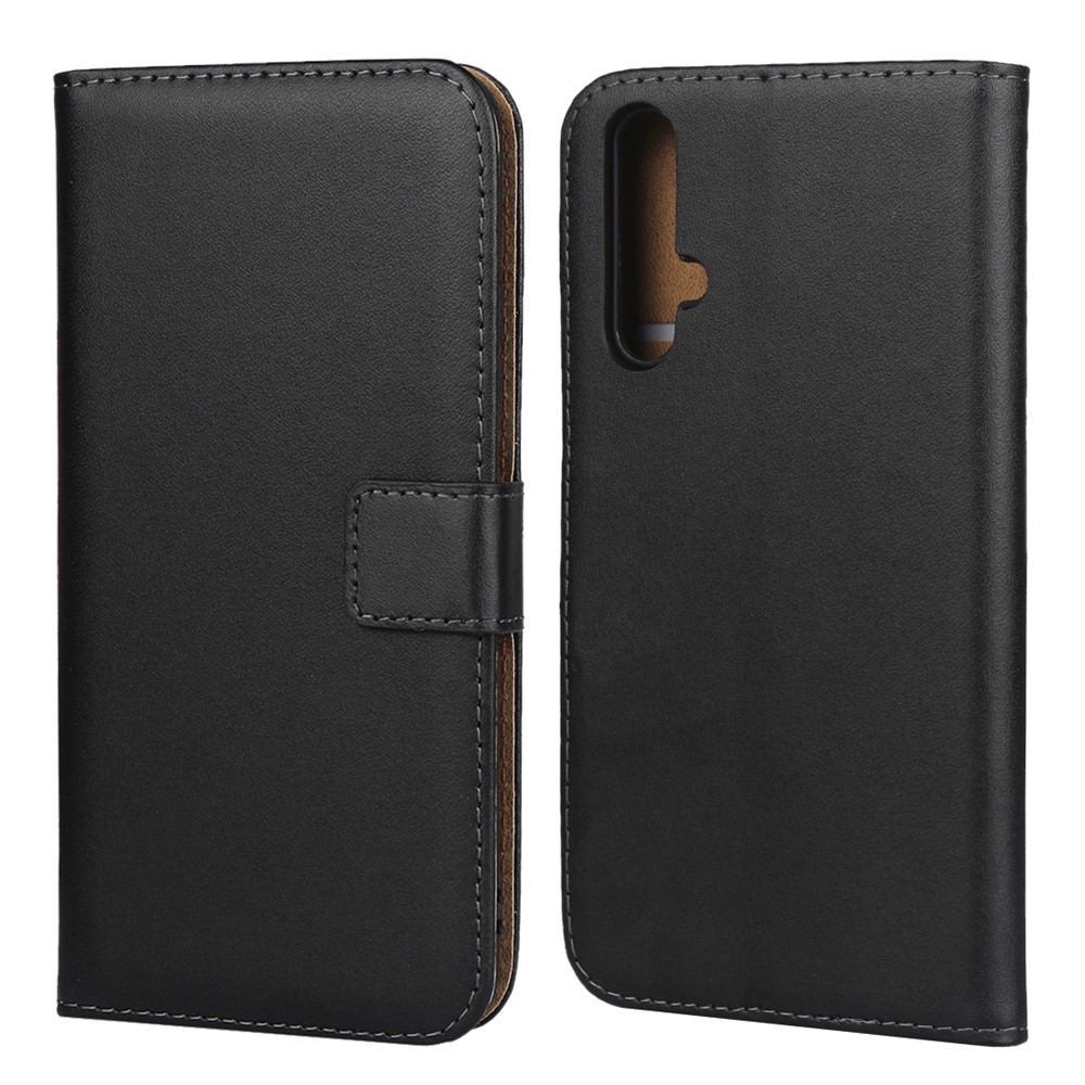 Genuine Leather Wallet Stand Mobile Phone Case for Huawei Honor 20 / nova 5T - Black-1