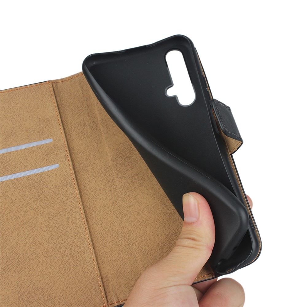 Genuine Leather Wallet Stand Mobile Phone Case for Huawei Honor 20 / nova 5T - Black-11