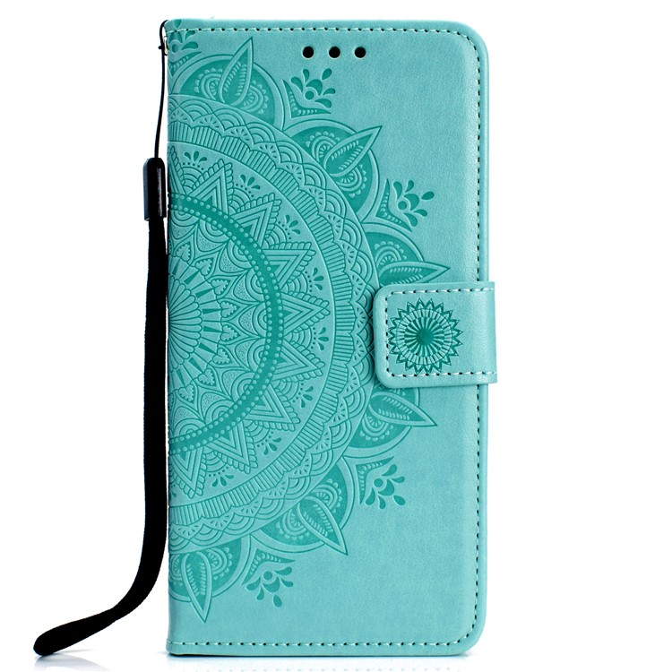 Caso De Carteira De Couro De Flor De Impressão Para Huawei Honor 9X / 9X Pro - Ciano-2