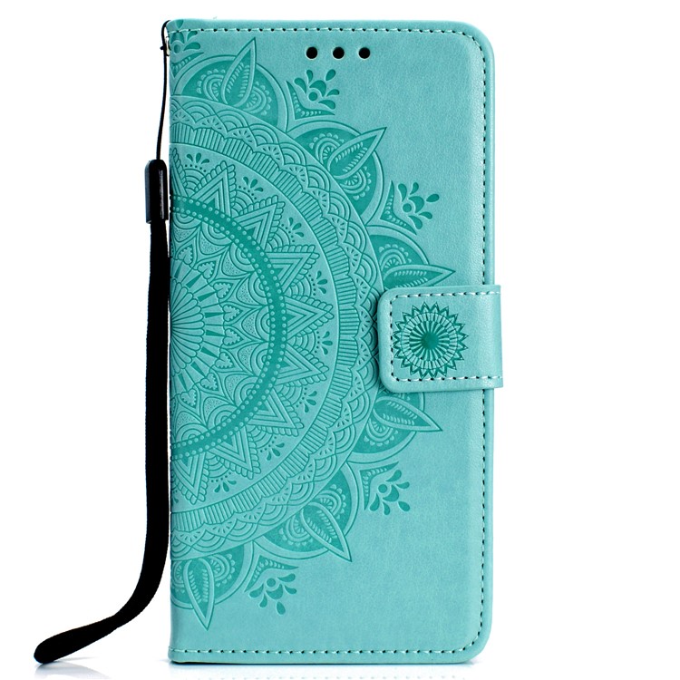 Imprint Flower Leather Wallet Case for Huawei Honor 9X / 9X Pro - Cyan-2