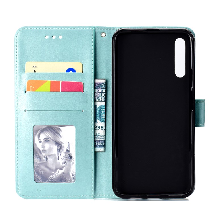 Imprint Flower Leather Wallet Case for Huawei Honor 9X / 9X Pro - Cyan-3