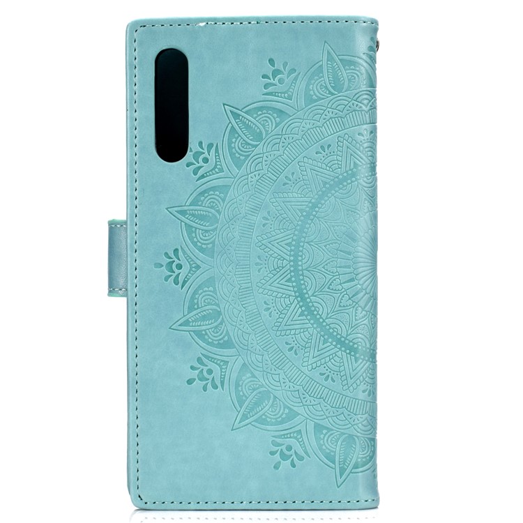Caso De Carteira De Couro De Flor De Impressão Para Huawei Honor 9X / 9X Pro - Ciano-4