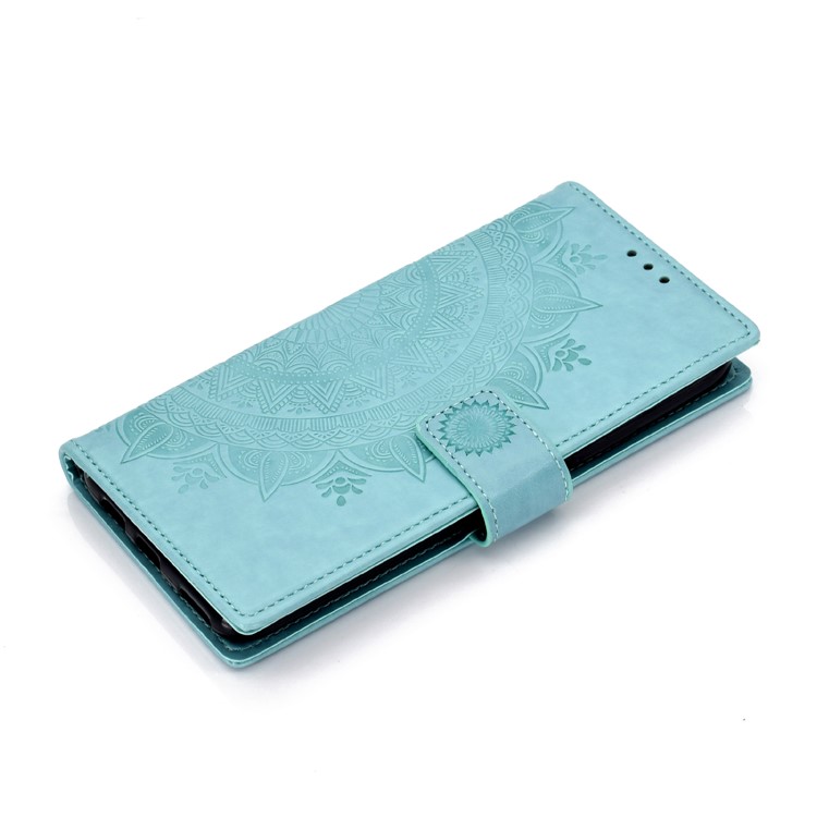 Imprint Flower Leather Wallet Case for Huawei Honor 9X / 9X Pro - Cyan-7