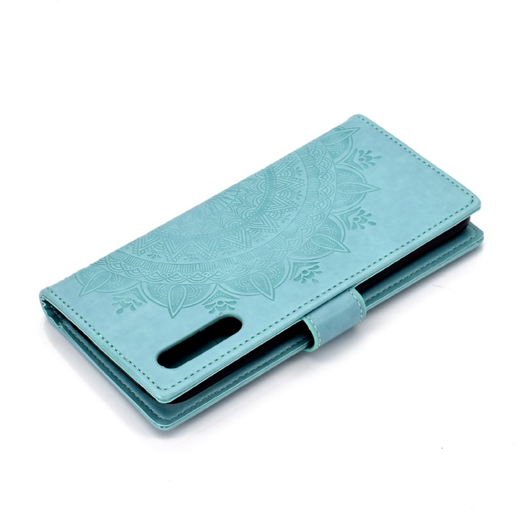 Imprint Flower Leather Wallet Case for Huawei Honor 9X / 9X Pro - Cyan-8