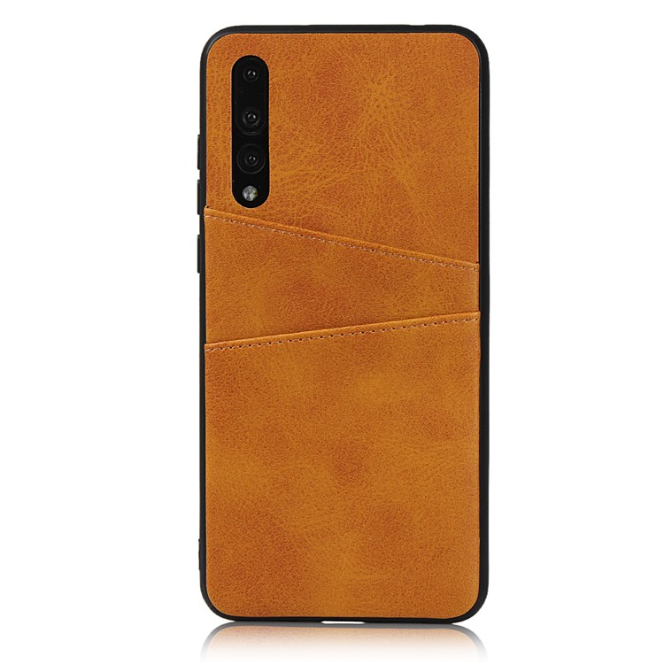 PU Leather Coated Hard PC Cell Casing Dual Card Slots Cover for Huawei P20 Pro - Brown-2