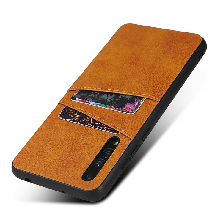 PU Leather Coated Hard PC Cell Casing Dual Card Slots Cover for Huawei P20 Pro - Brown-5