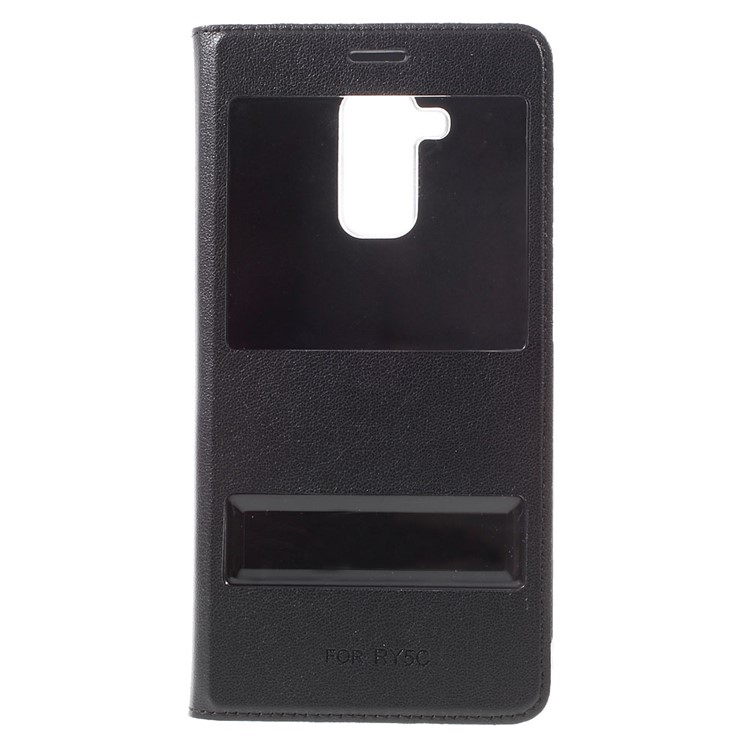 Plastic Dual Window Leather Flip Case for Huawei Honor 5c / GT3 - Black-3