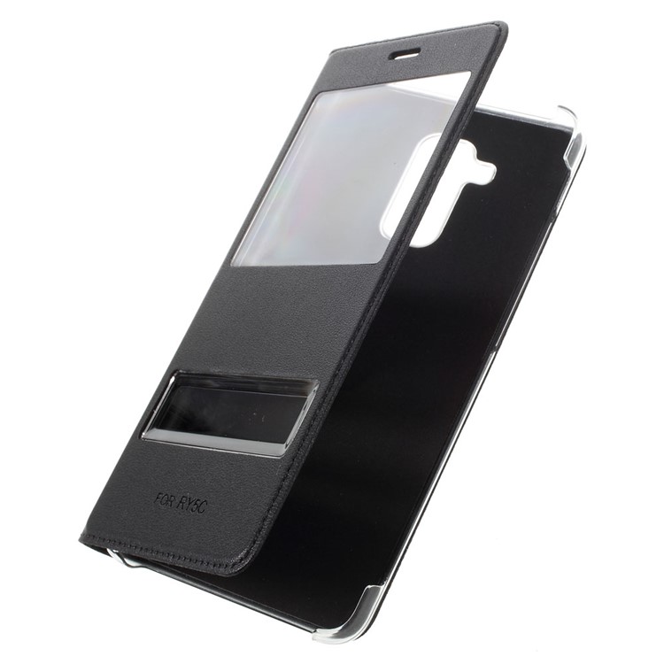 Plastic Dual Window Leather Flip Case for Huawei Honor 5c / GT3 - Black-6
