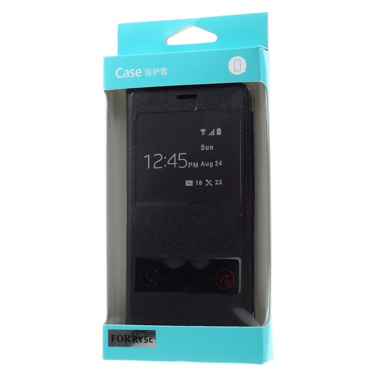 Plastic Dual Window Leather Flip Case for Huawei Honor 5c / GT3 - Black-8