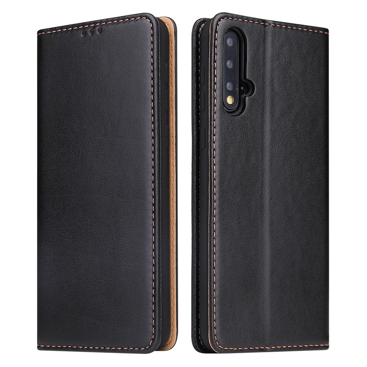 Leather Wallet Stand Flip Phone Case Shell for Huawei nova 5 / nova 5 Pro - Black-1