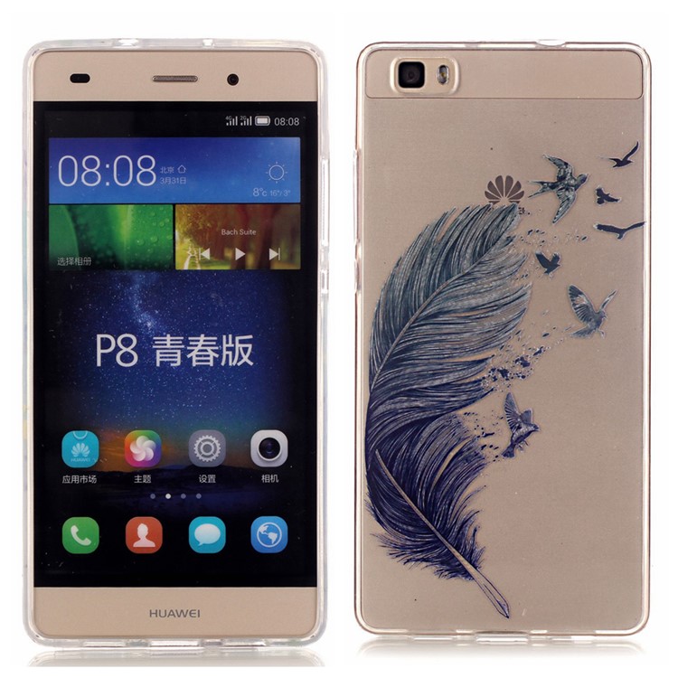 High Transparent TPU & IMD Skin Case for Huawei Ascend P8 Lite - Feather & Birds-1