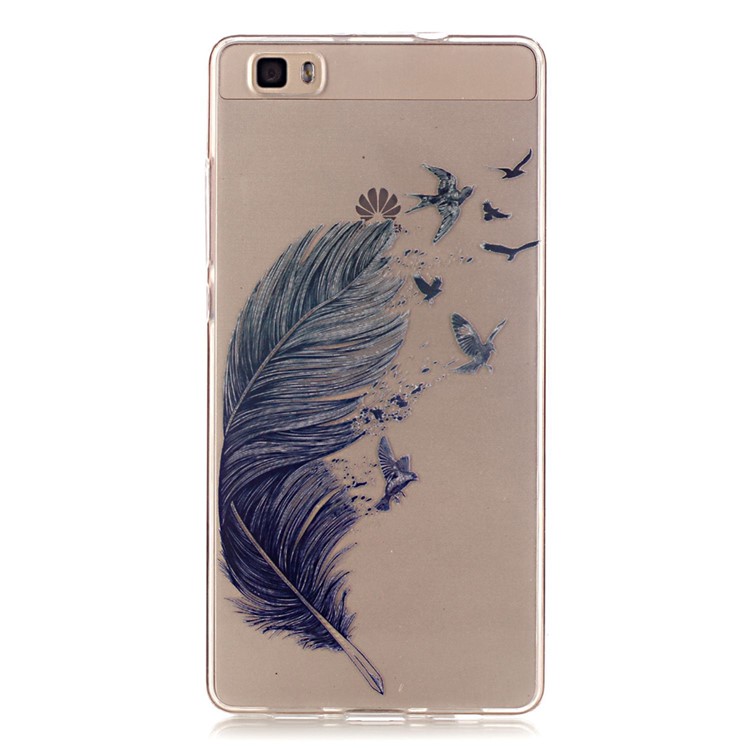 High Transparent TPU & IMD Skin Case for Huawei Ascend P8 Lite - Feather & Birds-2