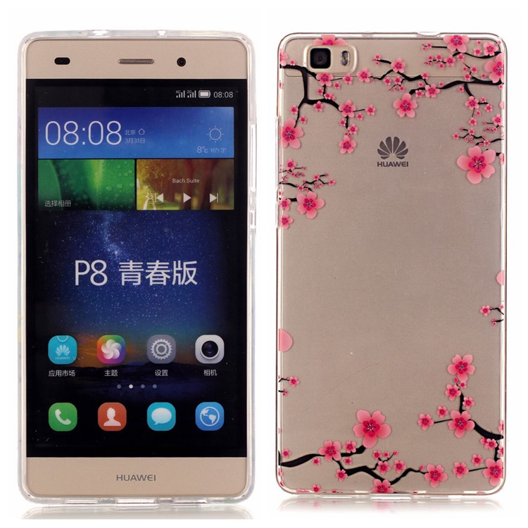 High Transparent IMD Skin TPU Shell for Huawei Ascend P8 Lite - Plum Blossom-1