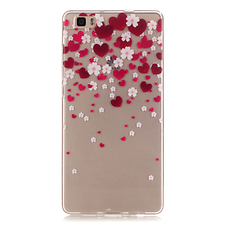 Super Clear Gel TPU & IMD Skin Cover for Huawei Ascend P8 Lite - Hearts and Flowers-2