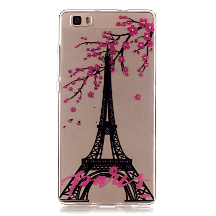IMD Skin TPU High Clear Phone Case for Huawei Ascend P8 Lite - Eiffel Tower & Plum Blossom-2
