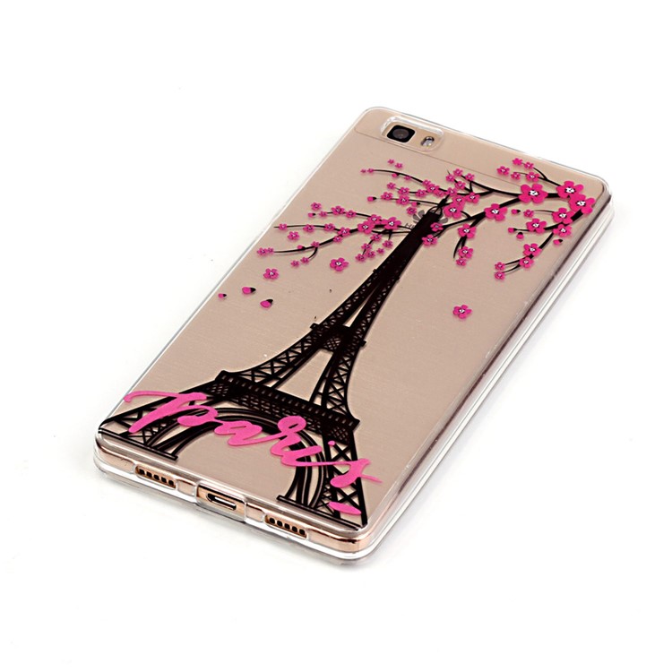 IMD Skin TPU High Clear Phone Case for Huawei Ascend P8 Lite - Eiffel Tower & Plum Blossom-3