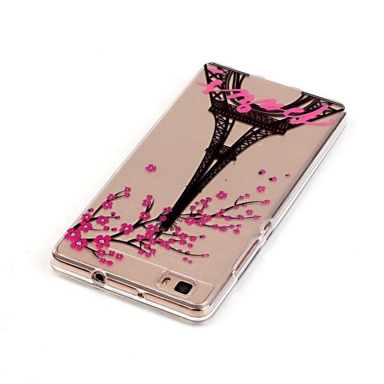 IMD Skin TPU High Clear Phone Case for Huawei Ascend P8 Lite - Eiffel Tower & Plum Blossom-4