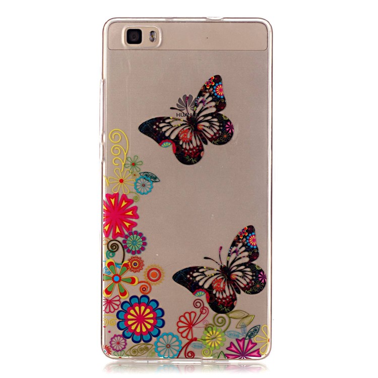High Transparent TPU & IMD Skin Shell for Huawei Ascend P8 Lite - Butterfly and Flowers-2
