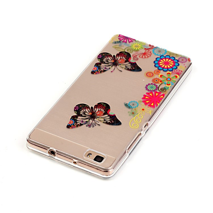 High Transparent TPU & IMD Skin Shell for Huawei Ascend P8 Lite - Butterfly and Flowers-4