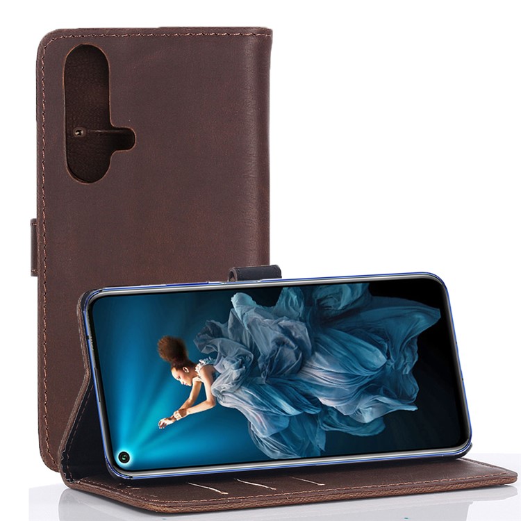 Crazy Horse Leather Wallet Phone Cover for Huawei nova 5 Pro/nova 5 - Coffee-1