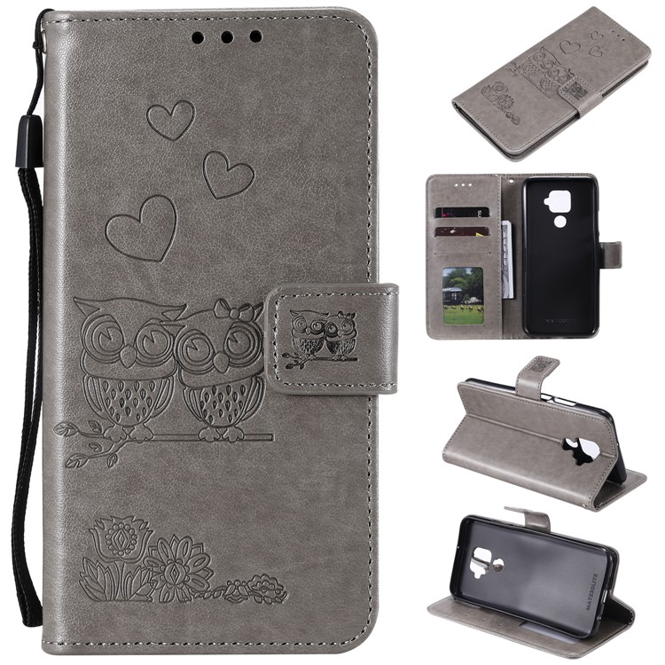 Impresión Búhos Patrón Billetera Soporte Carcasa De Cuero Para Huawei Mate 30 Lite / Nova 5i - Gris-1