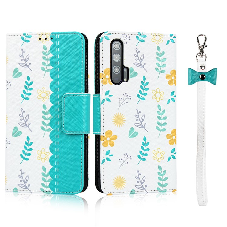 Pattern Printing PU Leather + TPU Wallet Phone Case with Lanyard for Huawei Honor 20 Pro - Blue-1