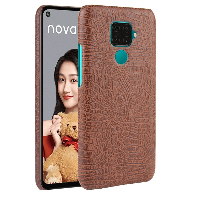 Crocodile Texture PU Leather Coated PC Back Case for Huawei Mate 30 Lite/Nova 5i Pro - Brown-1