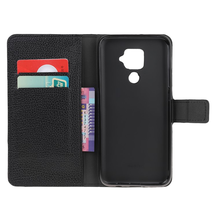 Litchi Skin Leather Wallet Stand Phone Case for Huawei Mate 30 Lite/nova 5i Pro - Black-6