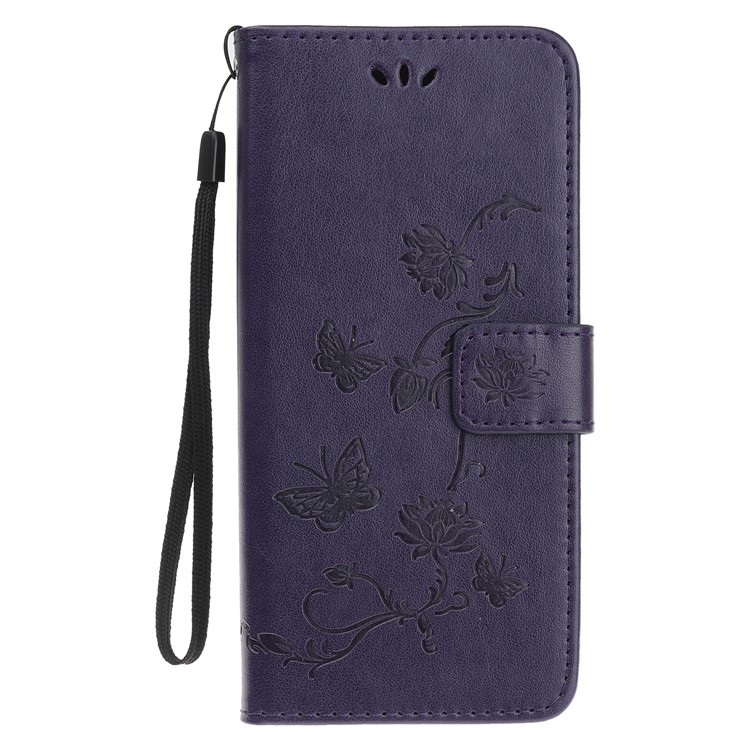 Imprint Butterfly Flowers Leather Wallet Cover for Huawei Mate 30 Lite / nova 5i Pro - Dark Purple-2