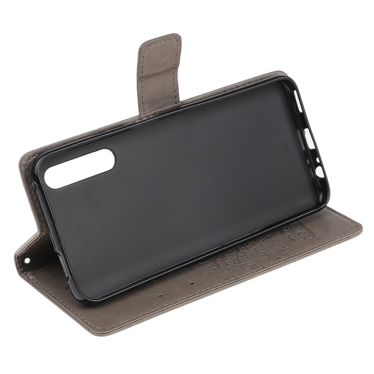 Pie De Imprenta árbol Y Búhos Billetera Soporte De Cuero Flip Para Huawei Honor 9X - Gris-4