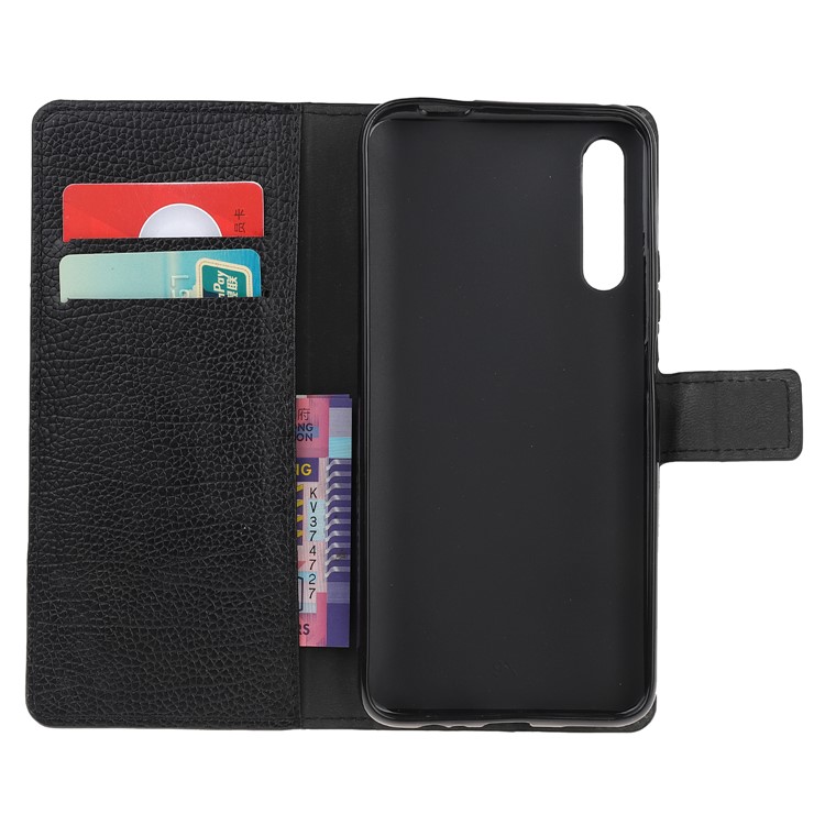 Litchi Skin Leather Wallet Stand Phone Case for Huawei Honor 9X/9X Pro - Black-6