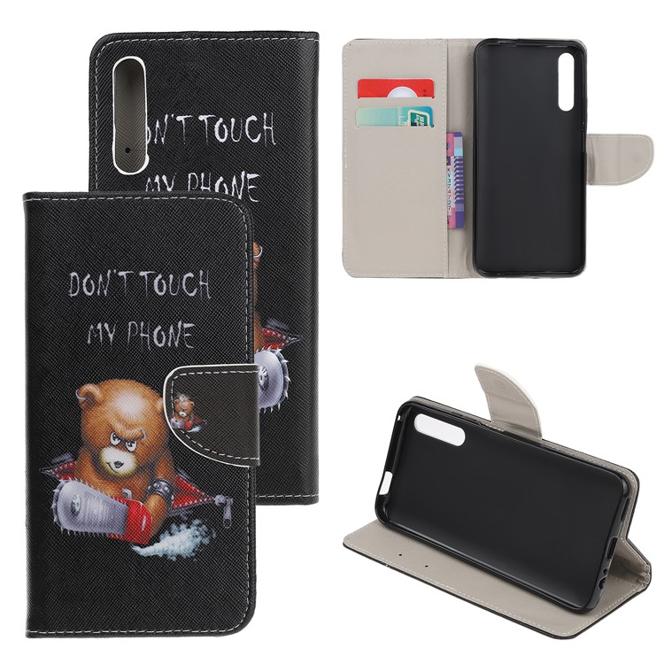 Custodia A Portafoglio In Pelle Stampa Cross Skin Per Huawei Honor 9X - Orso Bruno E Parole Di Avvertimento-1