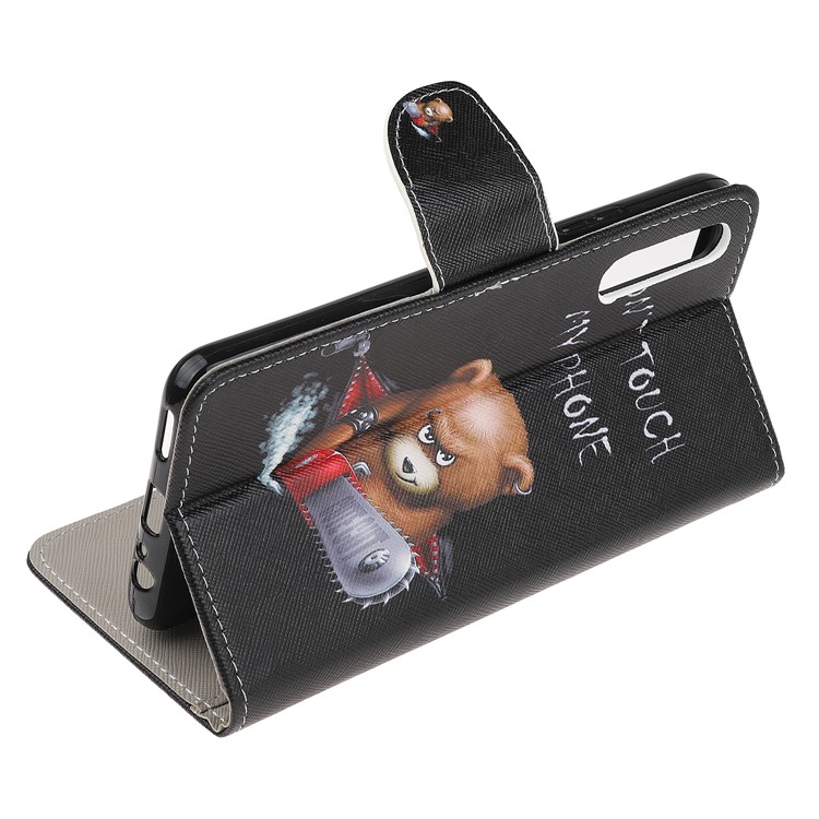 Custodia A Portafoglio In Pelle Stampa Cross Skin Per Huawei Honor 9X - Orso Bruno E Parole Di Avvertimento-4