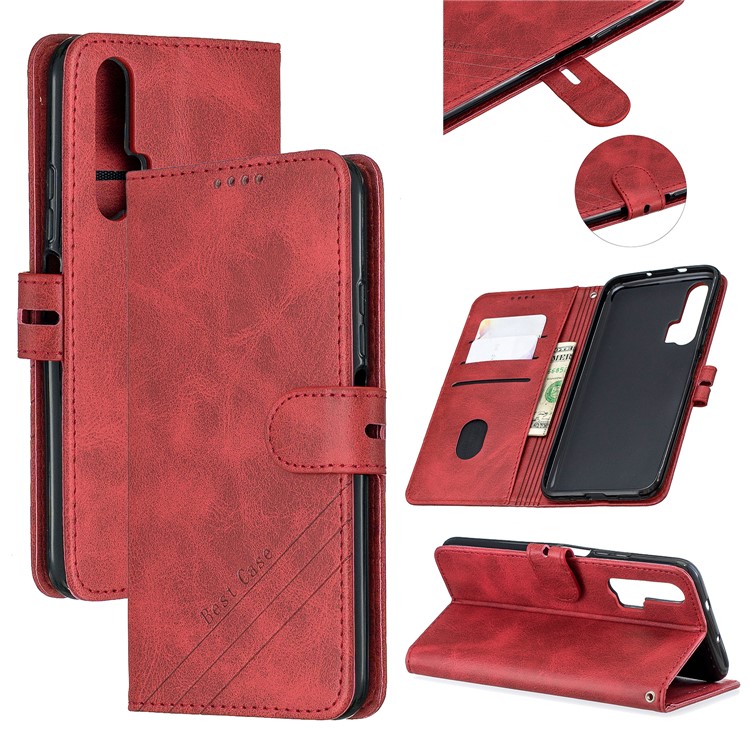 Funda De Cuero Con Ranuras Para Tarjetas Para Huawei Honor 20 Pro - Rojo-1