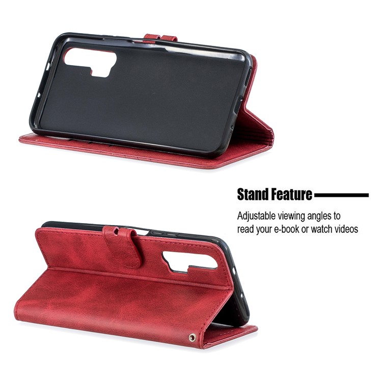 Funda De Cuero Con Ranuras Para Tarjetas Para Huawei Honor 20 Pro - Rojo-6