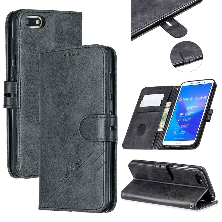 Brieftasche Ledertasche Für Huawei Y5 (2018) / Y5 Prime (2018) / Ehre 7s / Ehrenspiel 7 - Schwarz-1